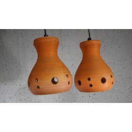 Leuk setje (2) oranje keramieken hanglampjes