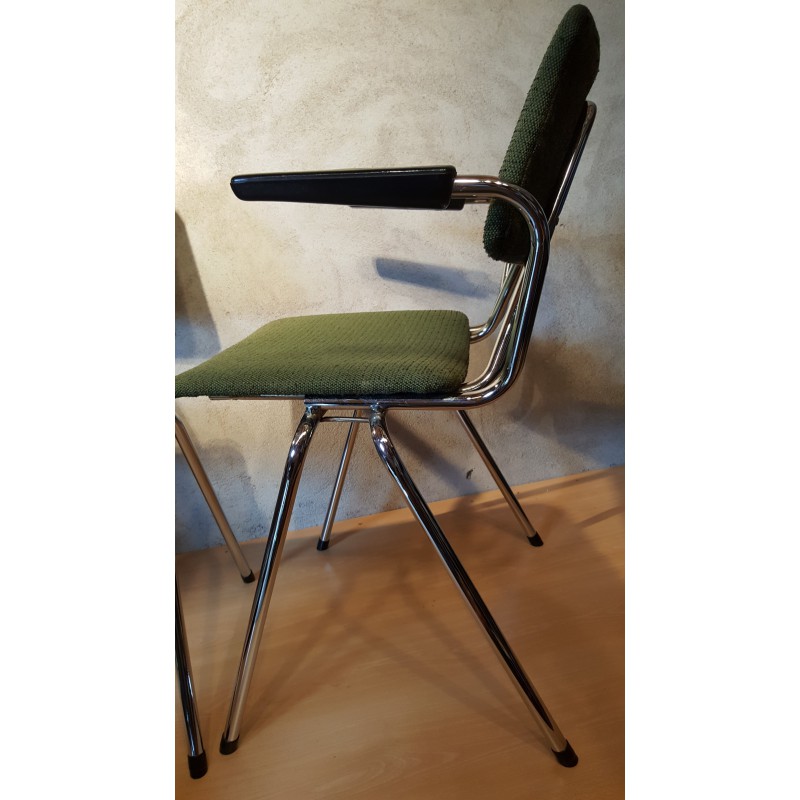 Setje (2) vintage buizenframe stoelen groen stof