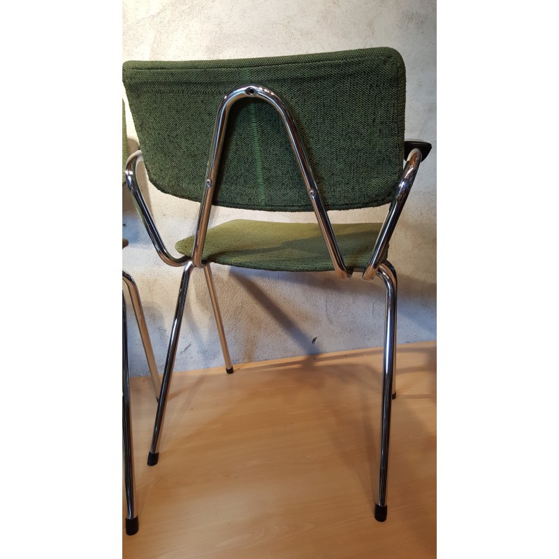 Setje (2) vintage buizenframe stoelen groen stof